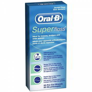 ORAL-B Super Floss - Nić dentystyczna do czyszczenia aparatów ortodontycznych - 50 odcinków o długości 60cm